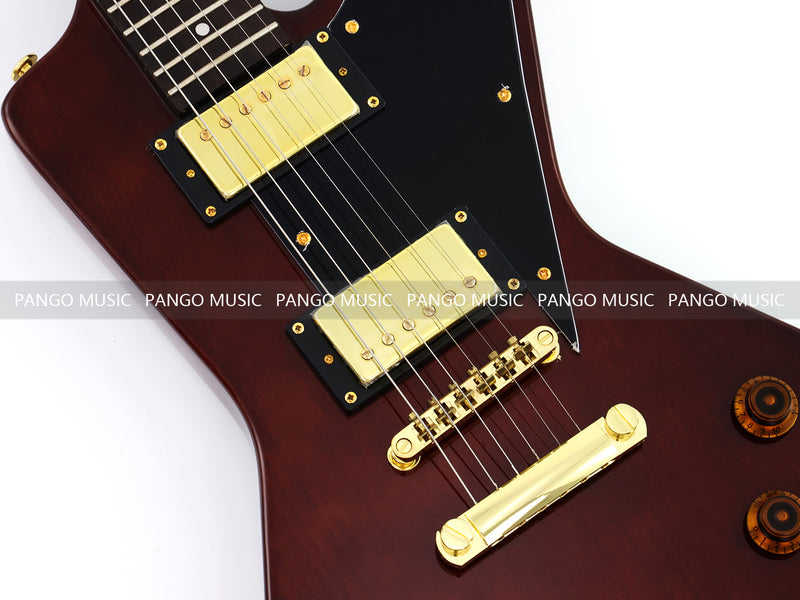 6 String Modern Explorer Style Electric Guitar with Gloss Brown Finish (LRG-107X)