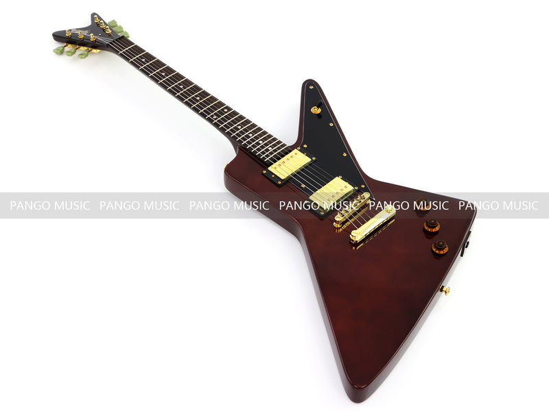 6 String Modern Explorer Style Electric Guitar with Gloss Brown Finish (LRG-107X)