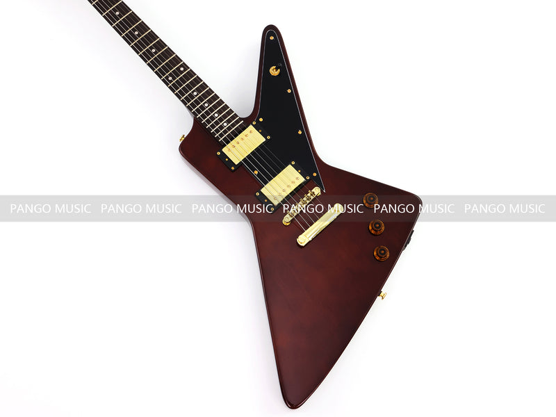 6 String Modern Explorer Style Electric Guitar with Gloss Brown Finish (LRG-107X)