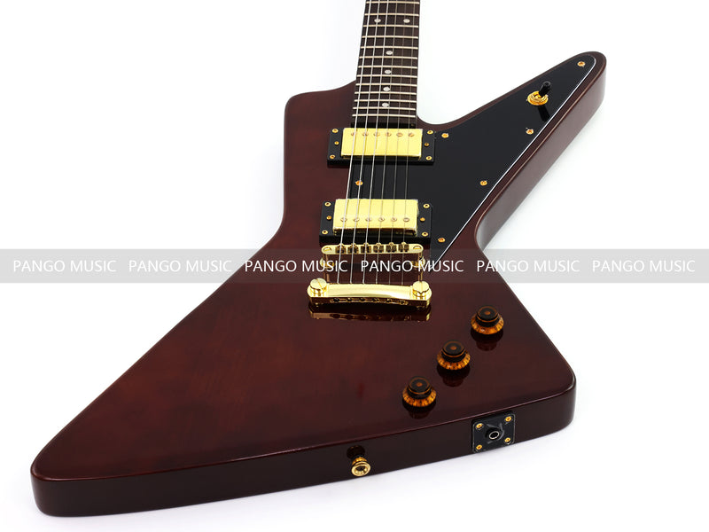 6 String Modern Explorer Style Electric Guitar with Gloss Brown Finish (LRG-107X)