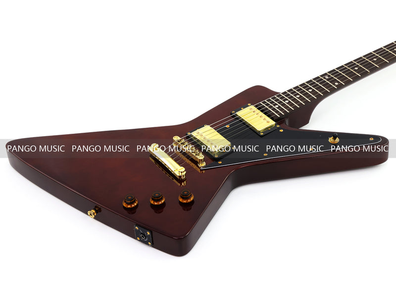 6 String Modern Explorer Style Electric Guitar with Gloss Brown Finish (LRG-107X)
