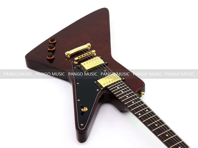 6 String Modern Explorer Style Electric Guitar with Gloss Brown Finish (LRG-107X)