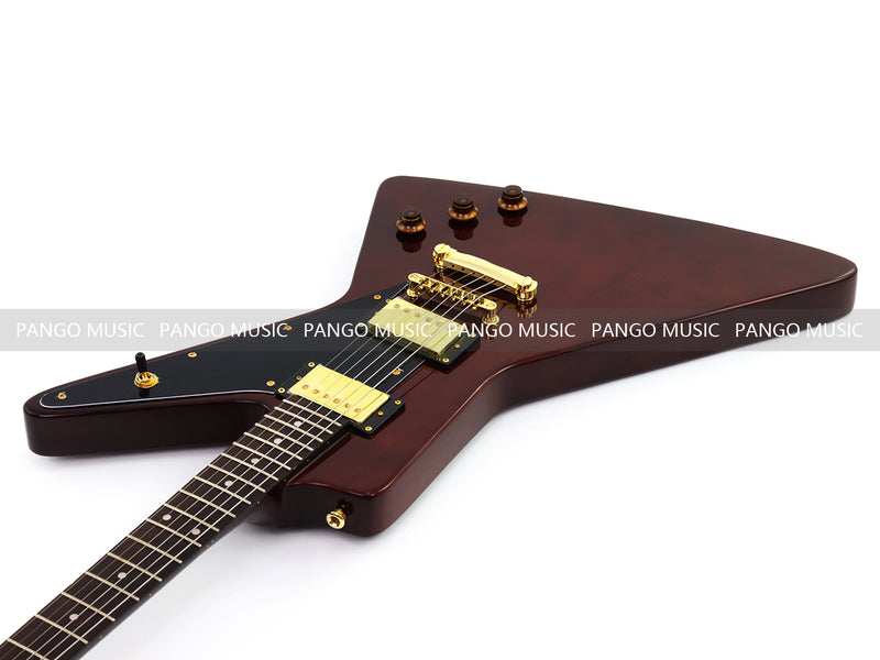 6 String Modern Explorer Style Electric Guitar with Gloss Brown Finish (LRG-107X)