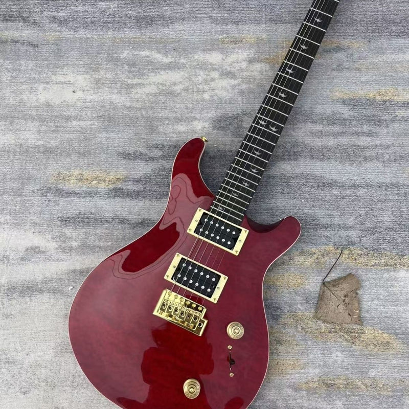 6 String PRS Style Electric Guitar with Gloss Transparent Red Quilted Maple Top (LRG-130)