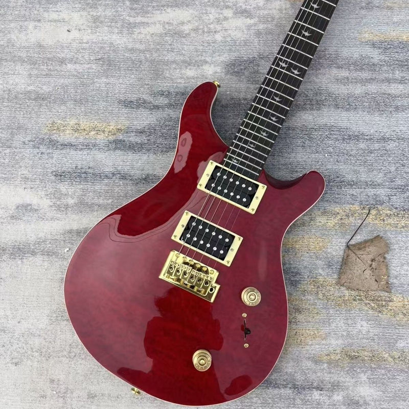 6 String PRS Style Electric Guitar with Gloss Transparent Red Quilted Maple Top (LRG-130)