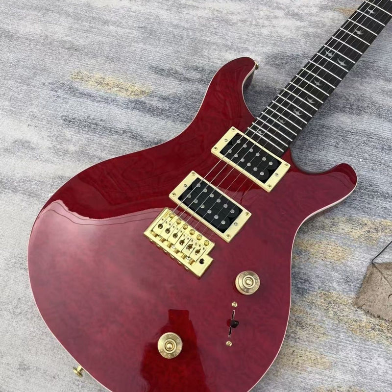 6 String PRS Style Electric Guitar with Gloss Transparent Red Quilted Maple Top (LRG-130)