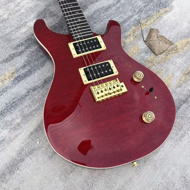 6 String PRS Style Electric Guitar with Gloss Transparent Red Quilted Maple Top (LRG-130)