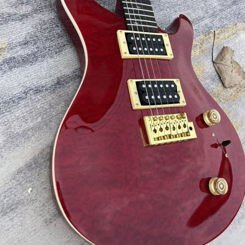 6 String PRS Style Electric Guitar with Gloss Transparent Red Quilted Maple Top (LRG-130)