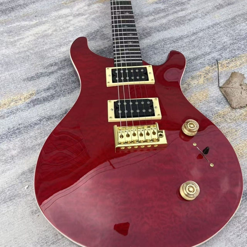 6 String PRS Style Electric Guitar with Gloss Transparent Red Quilted Maple Top (LRG-130)