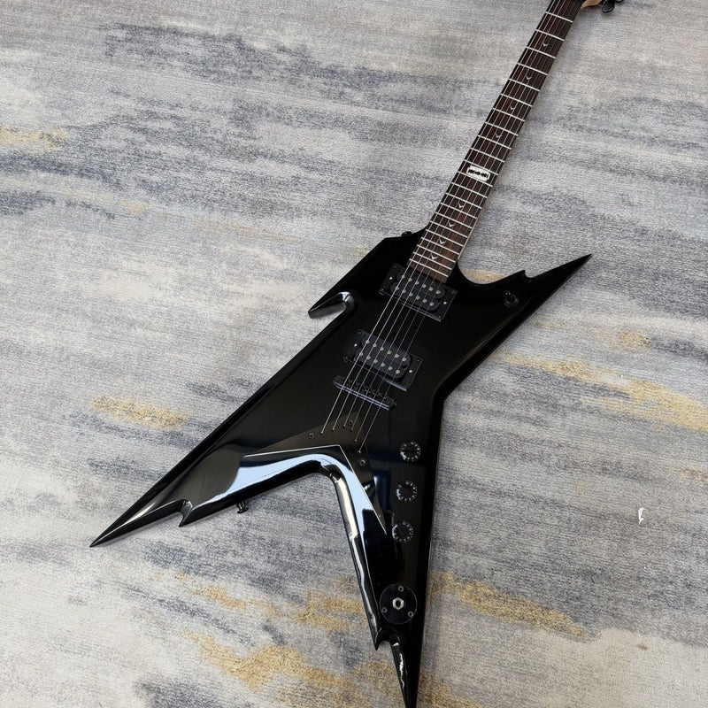 6 String Razorback Style Electric Guitar with Gloss Black Finish & Fixed Bridge(LRG-110)
