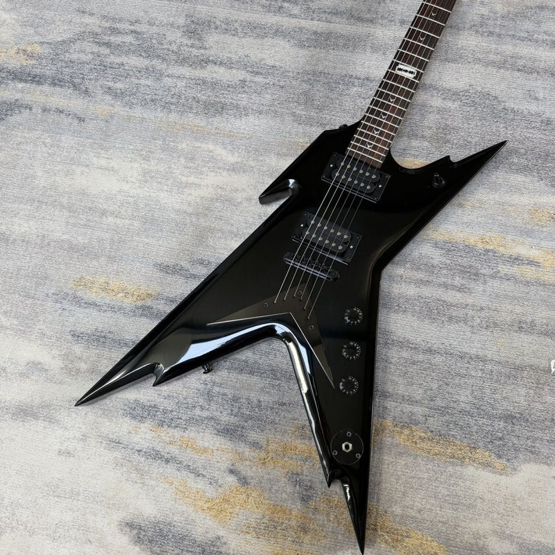6 String Razorback Style Electric Guitar with Gloss Black Finish & Fixed Bridge(LRG-110)
