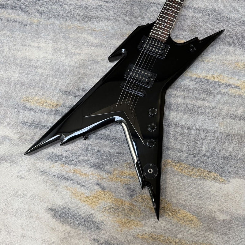 6 String Razorback Style Electric Guitar with Gloss Black Finish & Fixed Bridge(LRG-110)