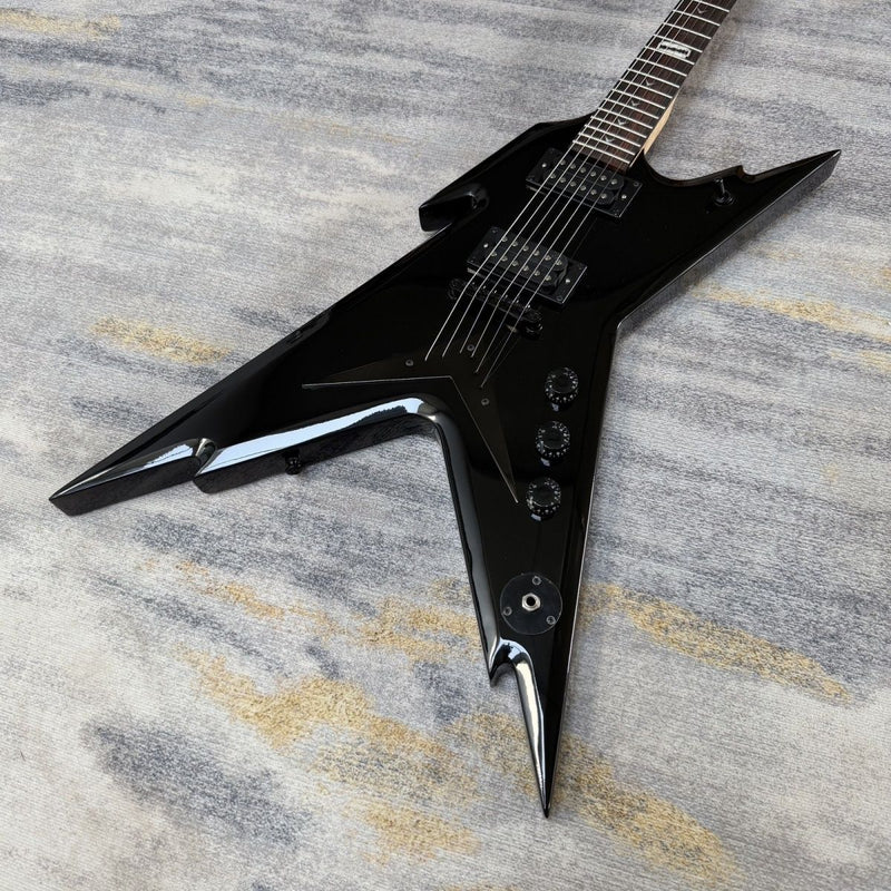 6 String Razorback Style Electric Guitar with Gloss Black Finish & Fixed Bridge(LRG-110)