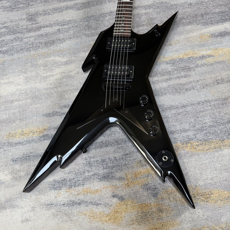 6 String Razorback Style Electric Guitar with Gloss Black Finish & Fixed Bridge(LRG-110)