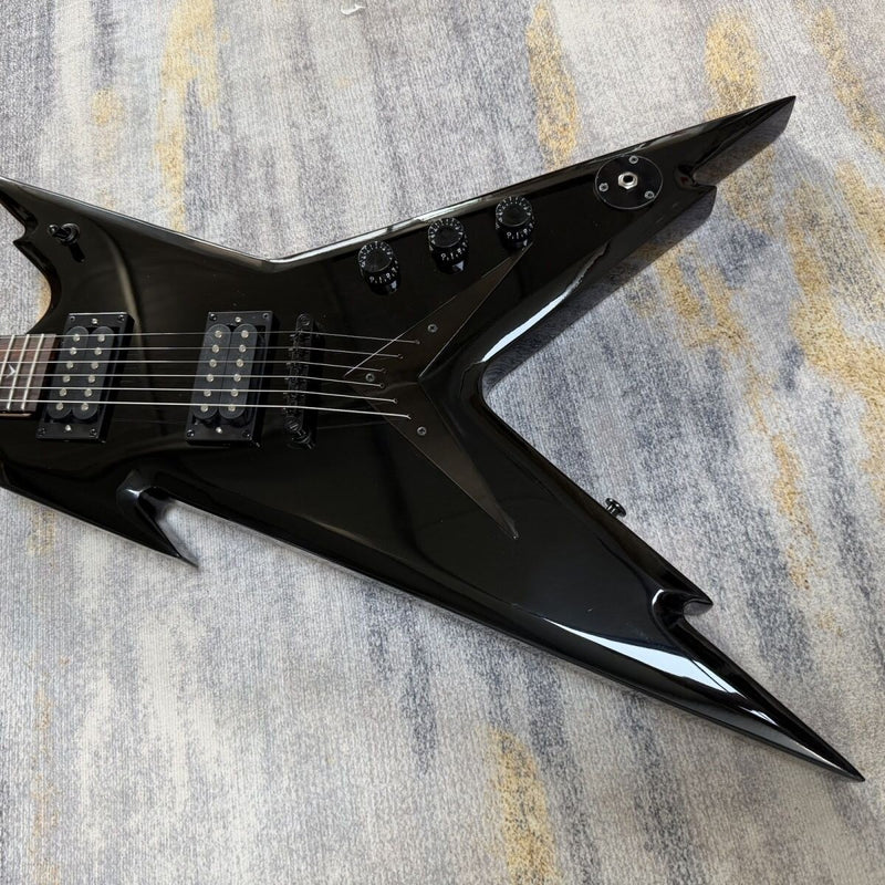 6 String Razorback Style Electric Guitar with Gloss Black Finish & Fixed Bridge(LRG-110)