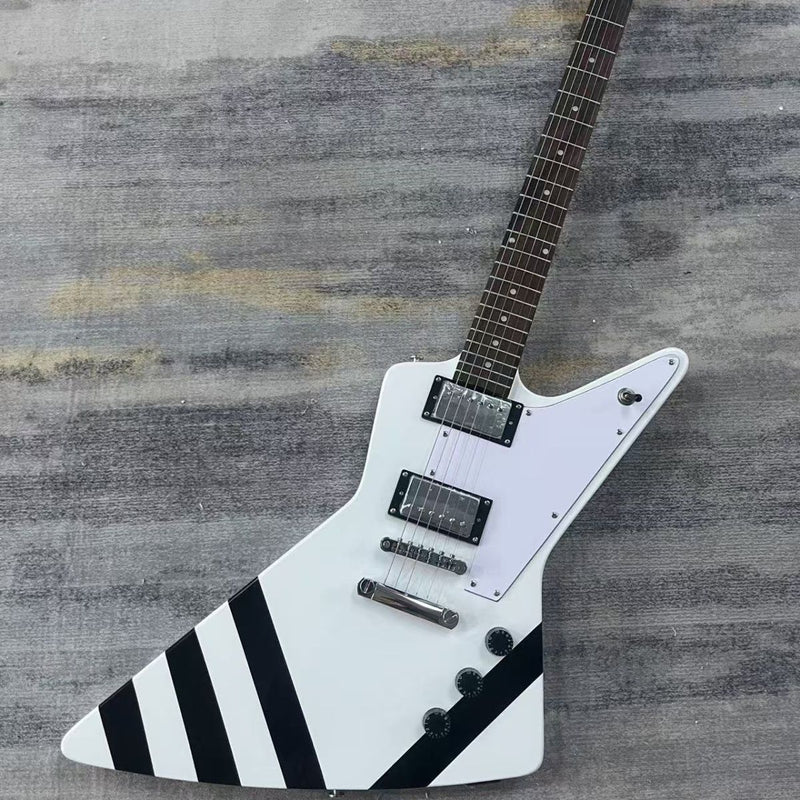 6 String Solid Body Explorer Style Electric Guitar with Gloss White Finish(LRG-132)