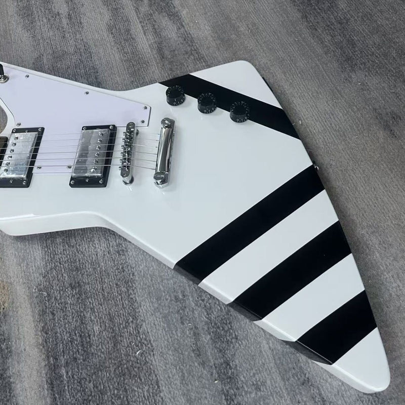 6 String Solid Body Explorer Style Electric Guitar with Gloss White Finish(LRG-132)