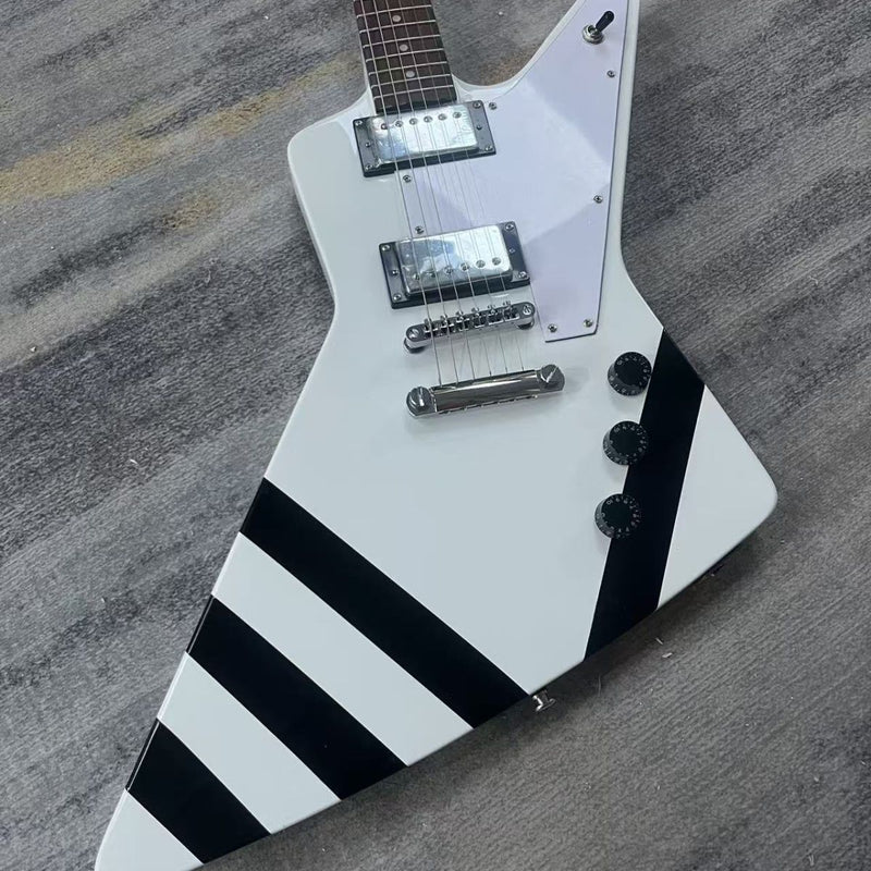 6 String Solid Body Explorer Style Electric Guitar with Gloss White Finish(LRG-132)