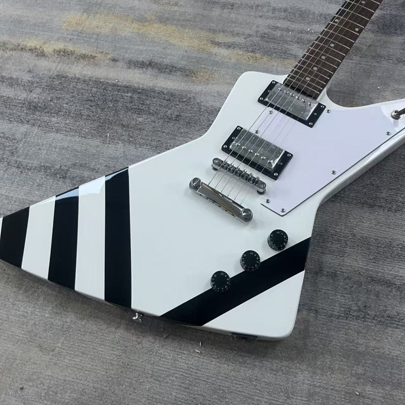 6 String Solid Body Explorer Style Electric Guitar with Gloss White Finish(LRG-132)