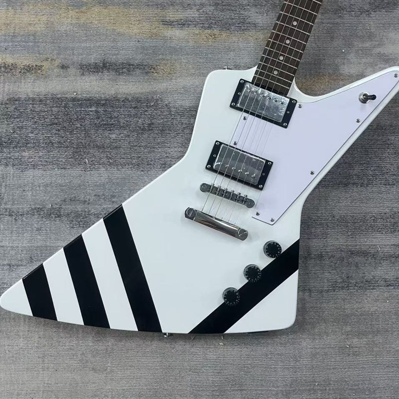 6 String Solid Body Explorer Style Electric Guitar with Gloss White Finish(LRG-132)