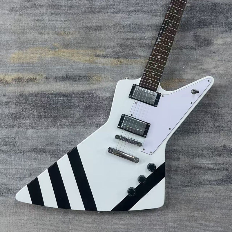 6 String Solid Body Explorer Style Electric Guitar with Gloss White Finish(LRG-132)