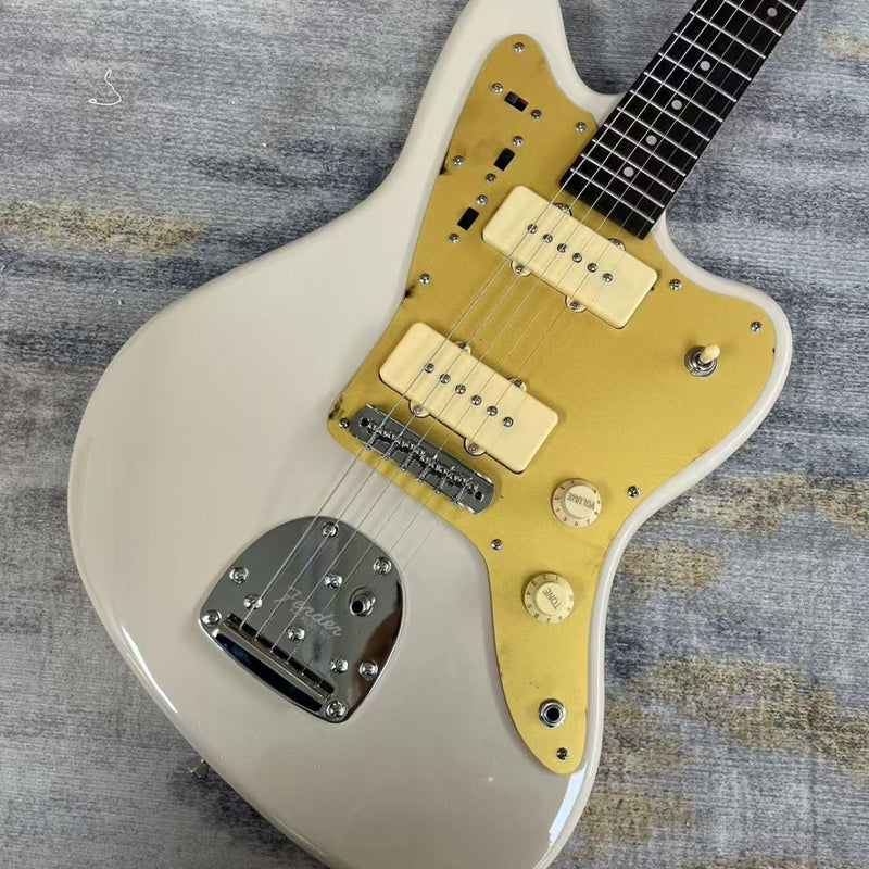 6 String Solid Body Jaguar Style Electric Guitar with Gloss Vintage White Finish(LRG-136)