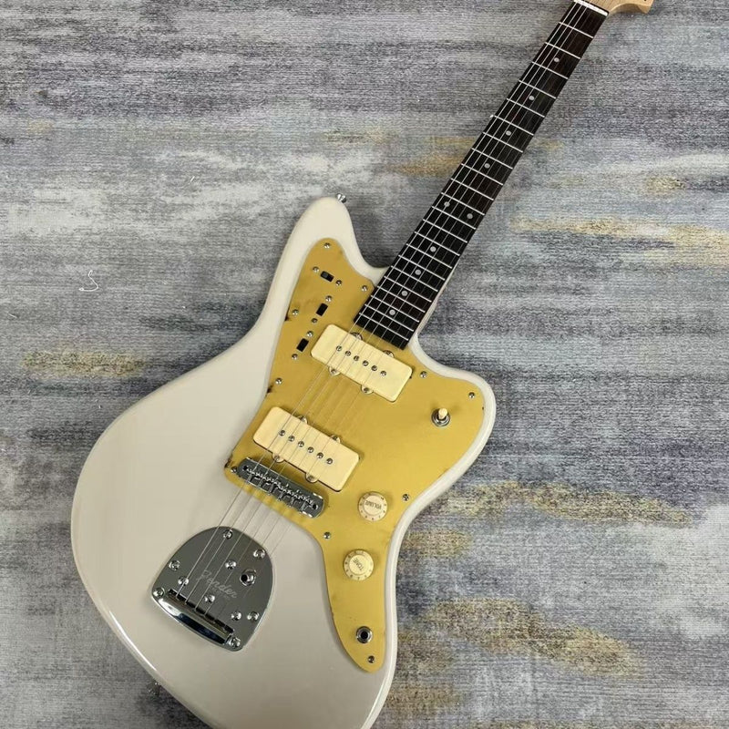 6 String Solid Body Jaguar Style Electric Guitar with Gloss Vintage White Finish(LRG-136)