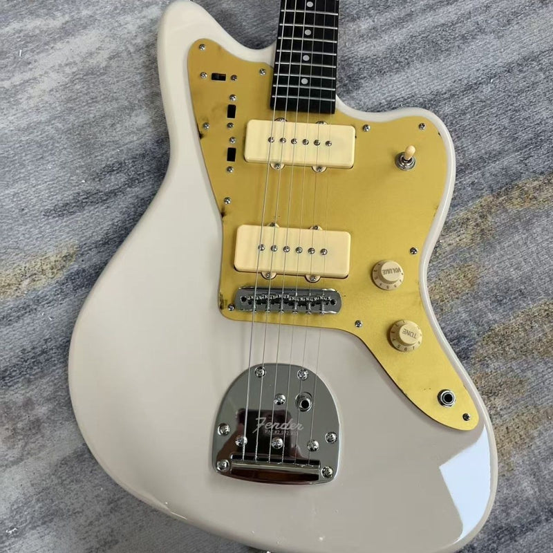 6 String Solid Body Jaguar Style Electric Guitar with Gloss Vintage White Finish(LRG-136)