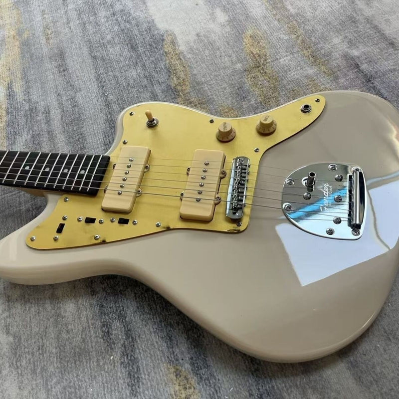 6 String Solid Body Jaguar Style Electric Guitar with Gloss Vintage White Finish(LRG-136)