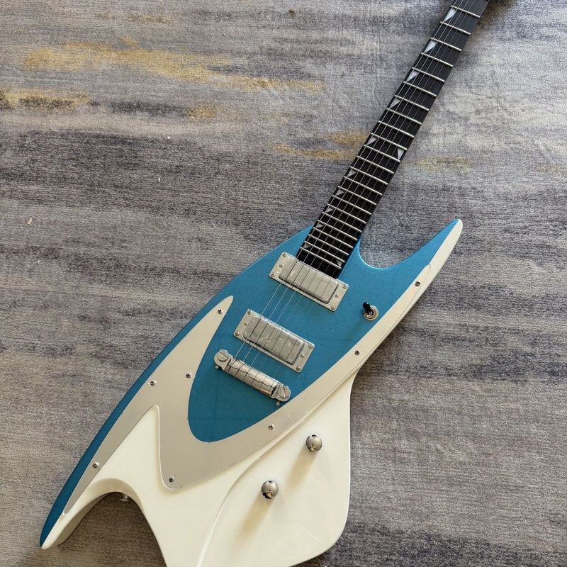 6 String Whale Style Electric Guitar with Gloss Metallic Blue & White Finish(LRG-108)