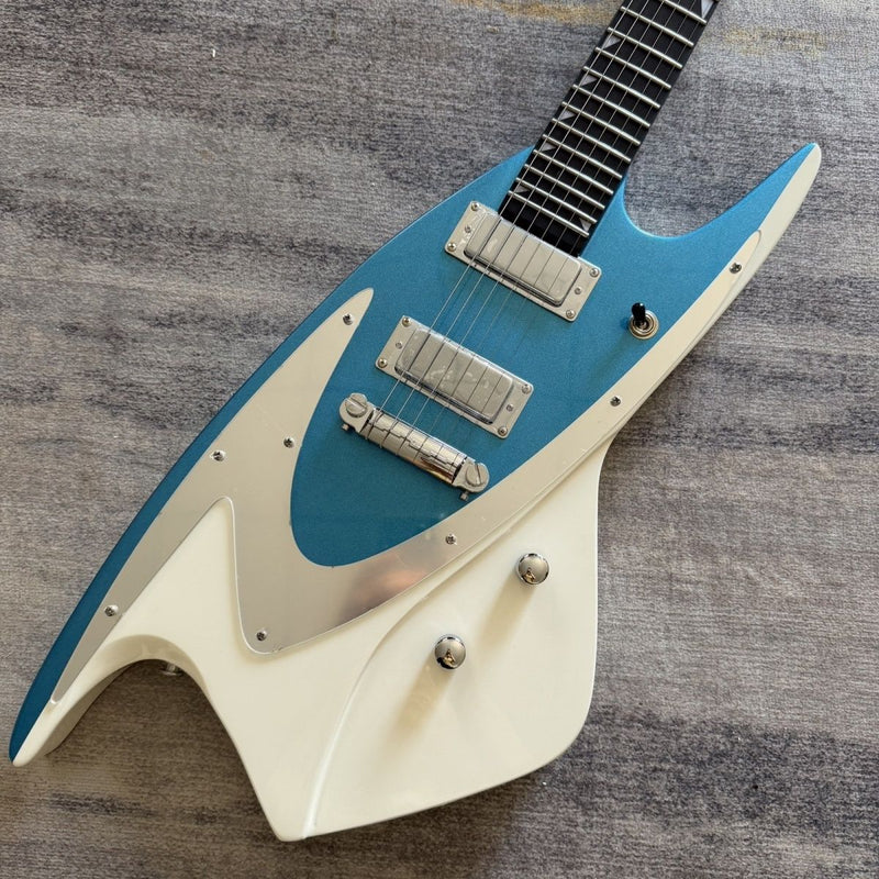 6 String Whale Style Electric Guitar with Gloss Metallic Blue & White Finish(LRG-108)