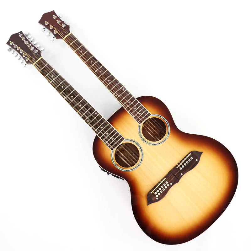 6+12 String Double Neck Acoustic Guitar with Gloss Vintage Tobacco Sunburst Finish(PDN-1216)