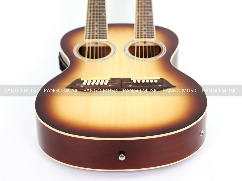 6+12 String Double Neck Acoustic Guitar with Gloss Vintage Tobacco Sunburst Finish(PDN-1216)