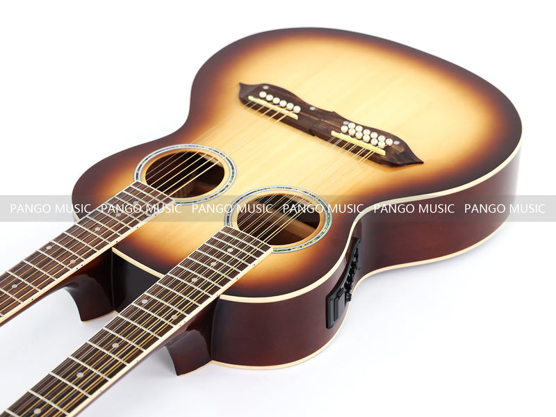 6+12 String Double Neck Acoustic Guitar with Gloss Vintage Tobacco Sunburst Finish(PDN-1216)