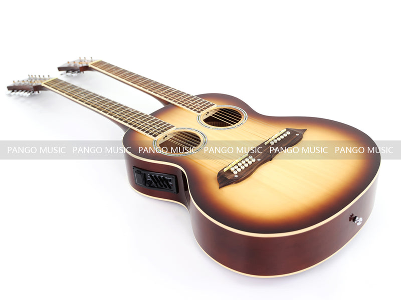 6+12 String Double Neck Acoustic Guitar with Gloss Vintage Tobacco Sunburst Finish(PDN-1216)