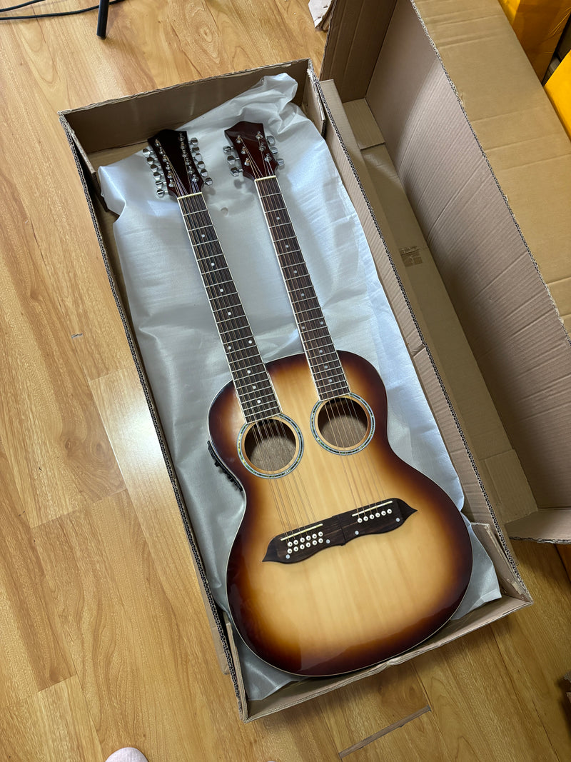 6+12 String Double Neck Acoustic Guitar with Gloss Vintage Tobacco Sunburst Finish(PDN-1216)