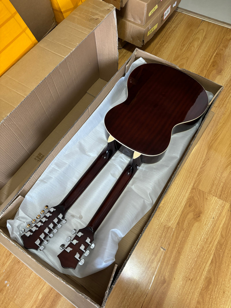 6+12 String Double Neck Acoustic Guitar with Gloss Vintage Tobacco Sunburst Finish(PDN-1216)