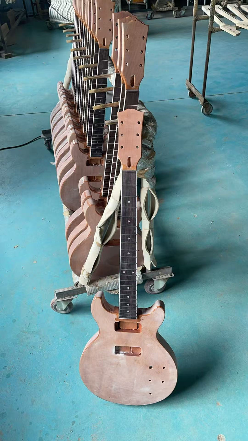6 String Double Cutaway Flat Top LP Junior Style Electric Guitar with Gloss Natural Finish(LRG-138)