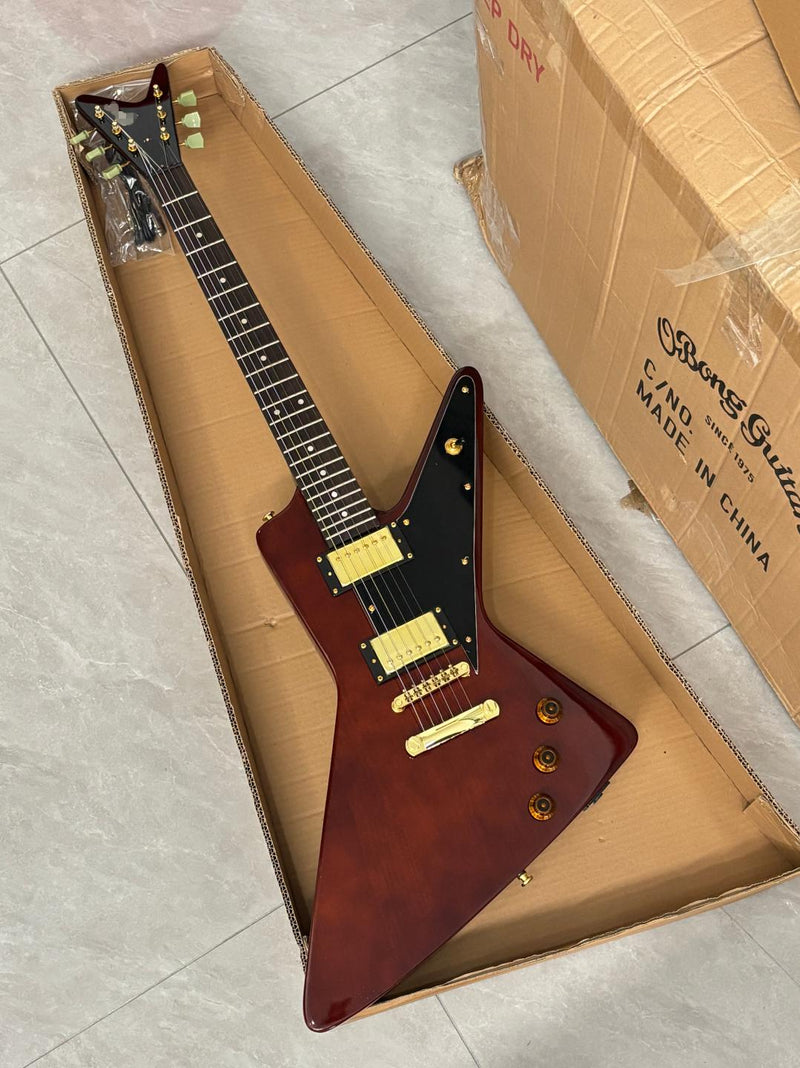 6 String Modern Explorer Style Electric Guitar with Gloss Brown Finish (LRG-107X)