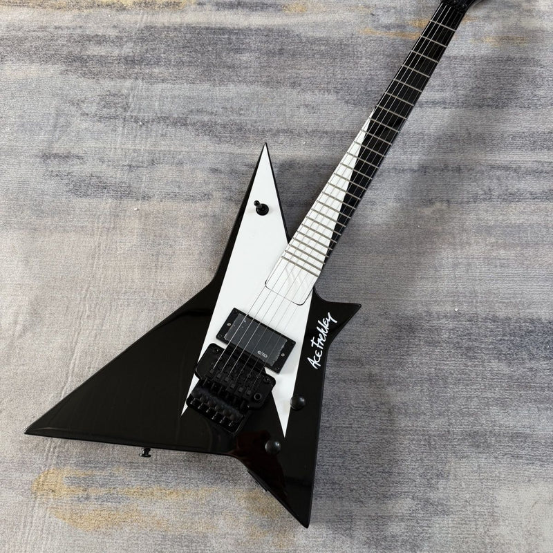 6 String Warrior Style Electric Guitar with Gloss Black Finish(LRG-115)