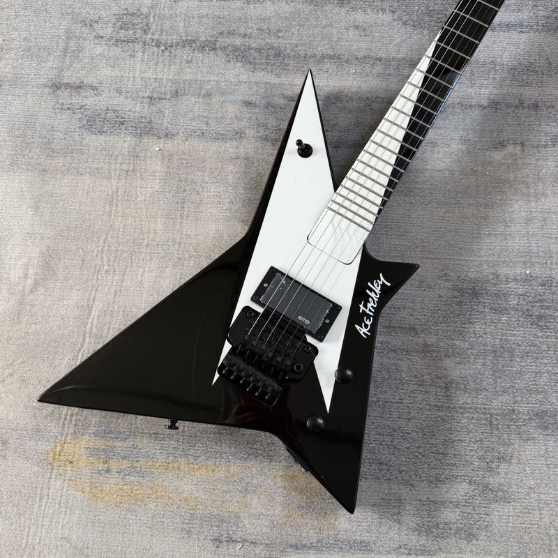 6 String Warrior Style Electric Guitar with Gloss Black Finish(LRG-115)