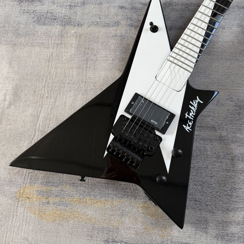 6 String Warrior Style Electric Guitar with Gloss Black Finish(LRG-115)