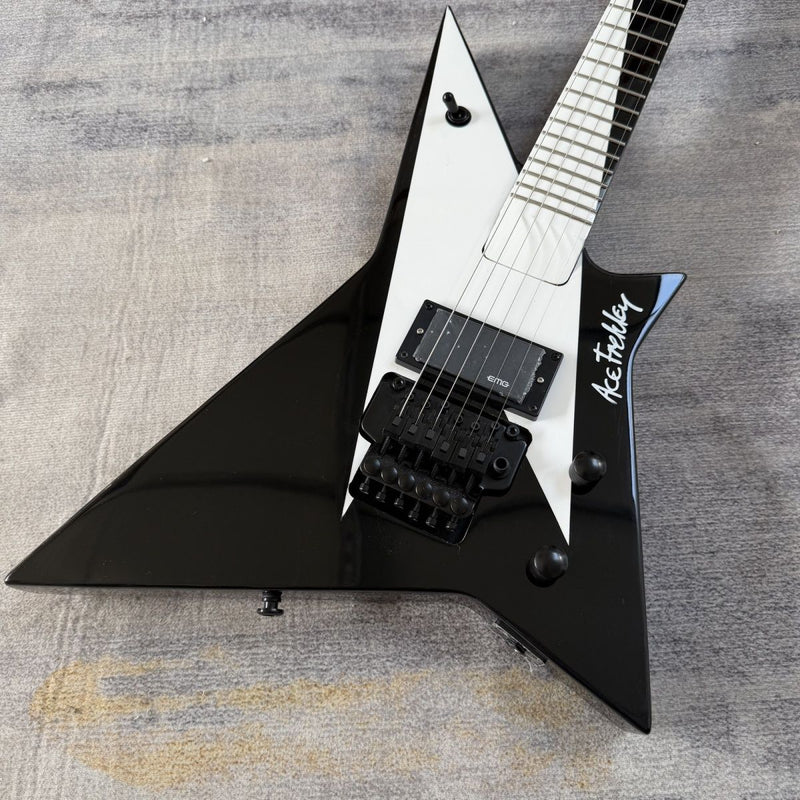 6 String Warrior Style Electric Guitar with Gloss Black Finish(LRG-115)