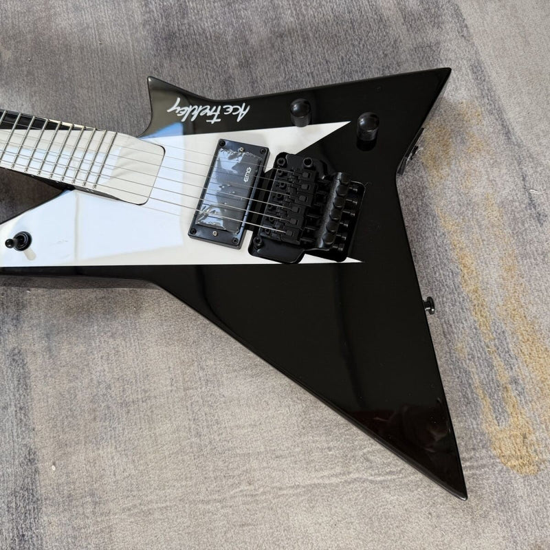 6 String Warrior Style Electric Guitar with Gloss Black Finish(LRG-115)