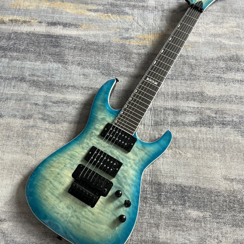 7-String ESP Style Electric Guitar with Gloss Blue Burst Quilted Maple Top & Floyd Rose Style Tremolo(LRG-121)