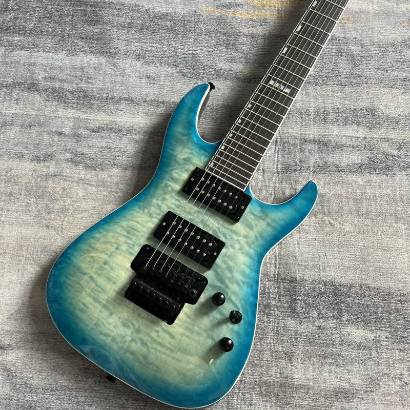 7-String ESP Style Electric Guitar with Gloss Blue Burst Quilted Maple Top & Floyd Rose Style Tremolo(LRG-121)