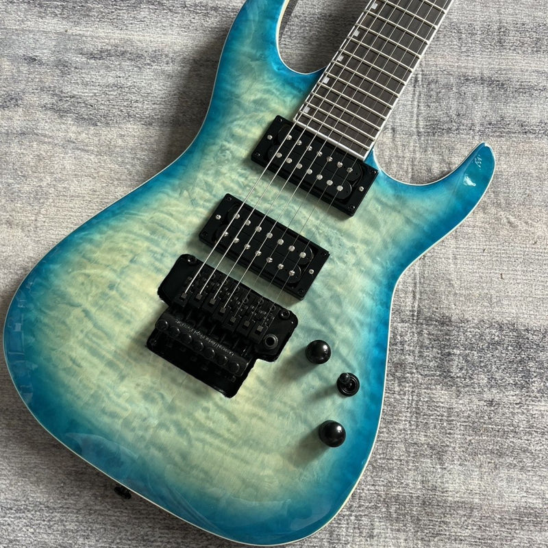 7-String ESP Style Electric Guitar with Gloss Blue Burst Quilted Maple Top & Floyd Rose Style Tremolo(LRG-121)