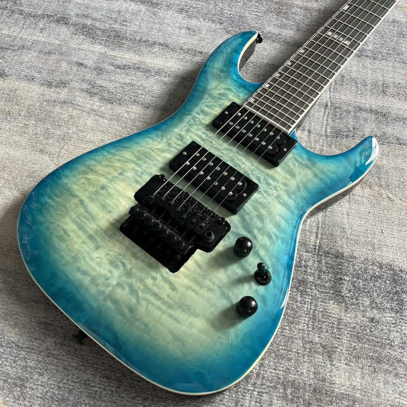7-String ESP Style Electric Guitar with Gloss Blue Burst Quilted Maple Top & Floyd Rose Style Tremolo(LRG-121)
