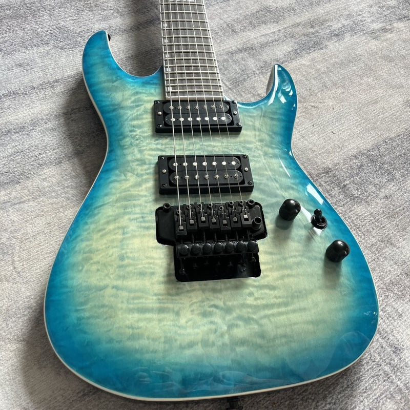 7-String ESP Style Electric Guitar with Gloss Blue Burst Quilted Maple Top & Floyd Rose Style Tremolo(LRG-121)