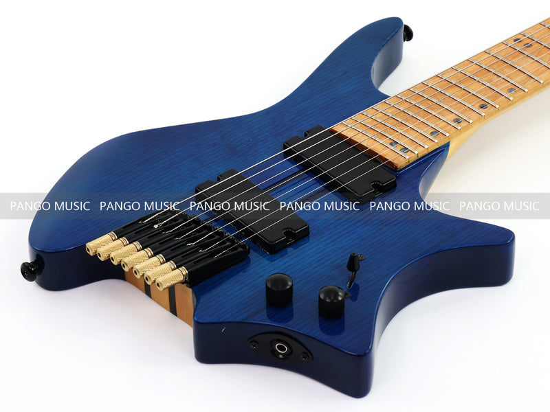 7-String Headless Gloss Blue Electric Guitar with 5-Piece Neck & Ash Body (WTG-929, Limited Edition)